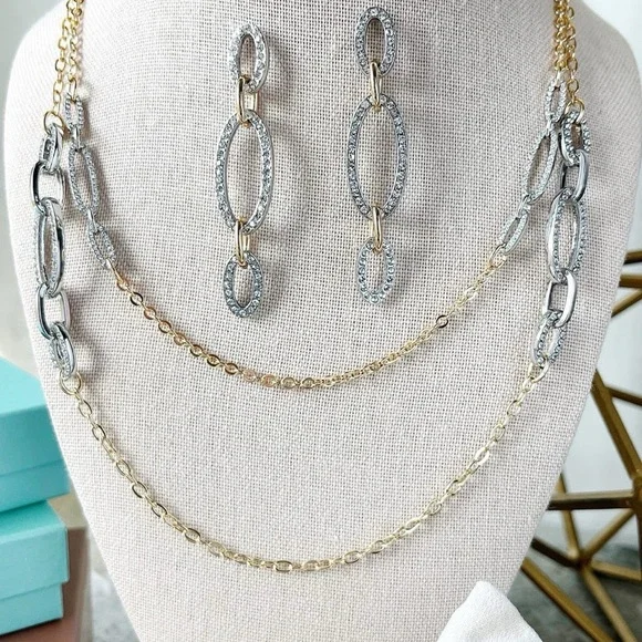 Park Lane Arctic Earrings | Gold and Silver Oval Link Earrings | Jan Sparkle Box - Picture 3 of 6